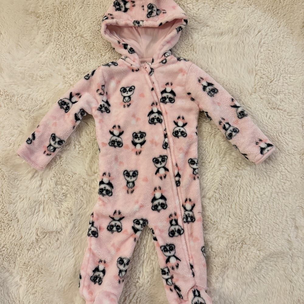 Pink Hooded Footie with Animal Print